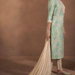 Anouk Abstract Printed Patch Work Chanderi Silk Kurta With Trouser And Dupatta image 3