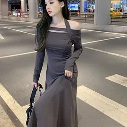 StyleCast x Revolte Halter Neck Long Sleeves A-Line Midi Dress-image-31