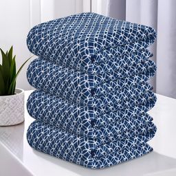 Kuber Industries Blue & White 4 Pieces Printed 280 GSM Ultra Absorbent Soft Hand Towels-image-32