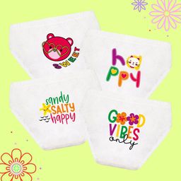 NUSYL Girls Pack Of 4 Happy & Sweet Text Printed Pure Cotton Basic Briefs-image-75