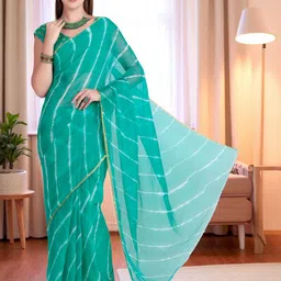 TRAQUILA Women Dyed Leheriya Saree-picture-20
