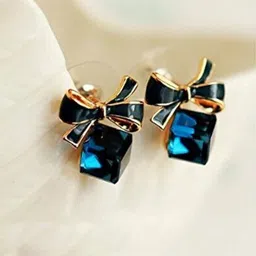styledose Sterling Silver Artificial Stones Studded Bowknot Shaped Studs-picture-1