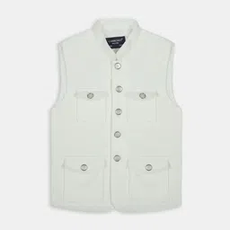 CHARCHIT Boys White Plain Partywear Nehru Jacket-23
