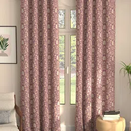 URBAN SPACE Burgundy Set of 2 Floral Black Out Long Door Curtain-image-84