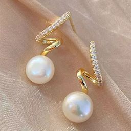 PASU FASHION Gold-Plated Artificial Stones Studded & Pearls Beaded Drop Earrings image 5