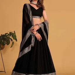 BAESD Embroidered Sequinned Semi-Stitched Lehenga & Unstitched Blouse With Dupatta-16