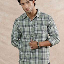 WROGN Comfort Slim Fit Tartan Checked Spread Collar Pure Cotton Casual Shirt-picture-4