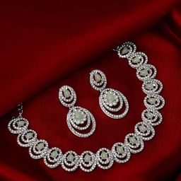 Atasi International Rhodium-Plate American Diamond Stone Studded Jewellery Set-image-98