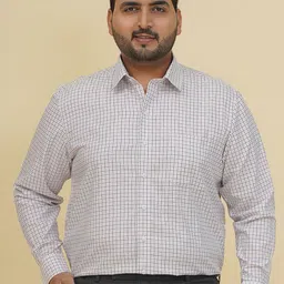 John Pride Micro Checked Spread Collar Cotton Formal Shirt-image-8
