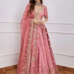 FABPIXEL Embroidered Sequinned Semi-Stitched Lehenga & Unstitched Blouse With Dupatta-picture-10