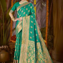 SANGAM PRINTS Floral Zari Silk Blend Tussar Saree-image-93