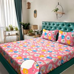 KLOTTHE Pink & Blue Printed Pure Cotton 400 TC Double Bedsheet Set 2.5 m x 2.25 m-image-51