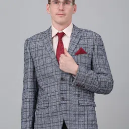 Cantabil Checked Notched Lapel Single Breasted Blazer-picture-16