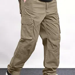 VOGAAN Men Relaxed Loose Fit Cargos Trousers-image-85