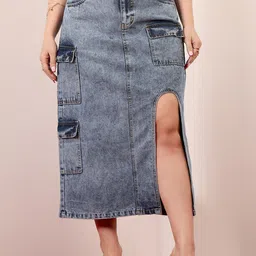 Miss Chase A+ U Cut Cargo Denim Midi Skirt-image-31