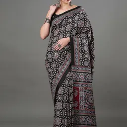 KALINI Ajrak Block Block Printed Saree with Matching Blouse-30