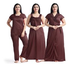 NIGHT KEYS Women Shoulder Straps Wrap Nightdress With Robe-image-92
