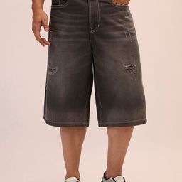 Espanshe Men Melusine Loose Denim Shorts Charcoal-image-57