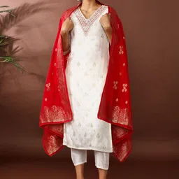 Jaipur Kurti Floral Woven Design Sequinned Kurta With Trousers & Dupatta-picture-25