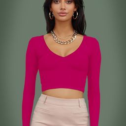 Dream Beauty Fashion Women V-Neck Fitted Crop Top-image-68