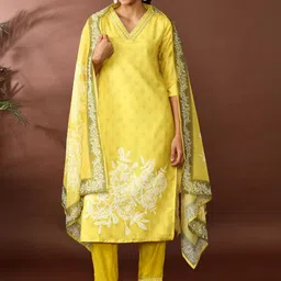 Jaipur Kurti Floral Printed V Neck Kurta With Trousers & Dupatta-picture-38