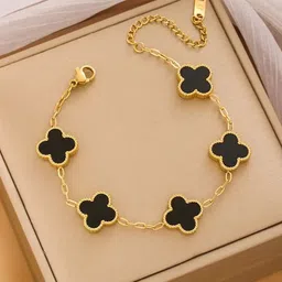 DIVASTRI Gold-Plated Stainless Steel AD Antique Clover Anti Tarnish Wraparound Bracelet-23