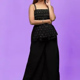 PARROT CREATION Women Embroidered Regular Sequinned Kurti with Sharara & With Dupatta-image-24