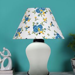Devansh Turquoise Blue Printed Glass Traditional Frusturical Shaped Table Lamp-51