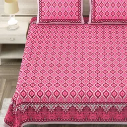 Aapno Rajasthan Pink & White Ethnic Motifs 144 TC King Bedsheet with 2 Pillow Covers-image-79