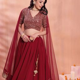 DIVASTRI Embellished Sequinned Semi-Stitched Lehenga & Unstitched Blouse With Dupatta image 3