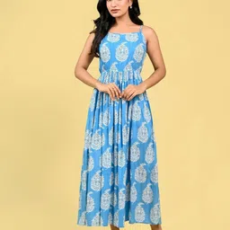 RAAKA Shoulder Straps Floral Printed Fit & Flare Maxi Dress-image-46