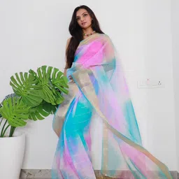 LeeliPeeri Designer Ombre Organza Saree With Zari Border-image-55