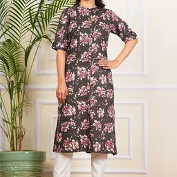 NUNCHII Women Floral Printed Casual Cotton Straight Kurta-39