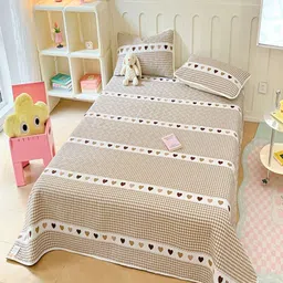 JC HOME Khaki Colored & White Geometric Printed Pure Cotton Single Bed Cover Set-11