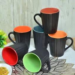 FABINALIV Black & Green Textured Ceramic Matte Mugs Set of Cups and Mugs image 3