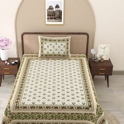 Myntra Elegant Homes White & Green Printed Cotton 210TC Single Bedsheet Set 2.28 m x1.52 m-picture-14