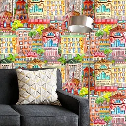 ArtzFolio Printed UV-Resistant Anti-Bacterial Watercolor Vintage Cityscape Peel & Stick Wallpaper-image-45