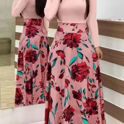 KPOP Women Floral Printed Flared Maxi Skirt-image-95