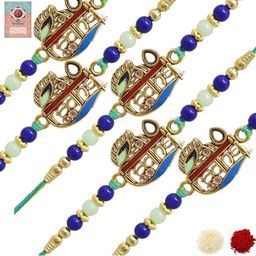 MEIRA JEWELLERY Set Of 5 Designer Beaded Rakhis With Greeting Card & Roli Chawal-18