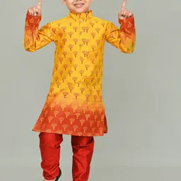 Cae Boys Floral Printed Regular Dupion Silk Kurta with Trousers-20