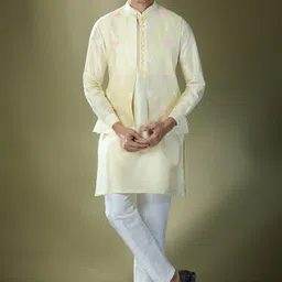 RNG Safawala Men Regular Thread Work Dupion Silk Kurta with Trousers image 4