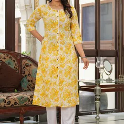 Pistaa Women Floral Print Regular Pure Cotton Kurta Sets-picture-54