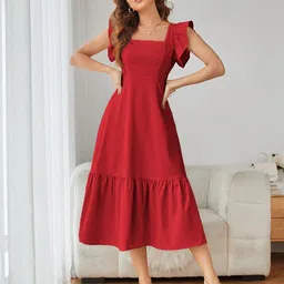 Sugathari Ruffled Georgette A-Line Midi Dress-image-94
