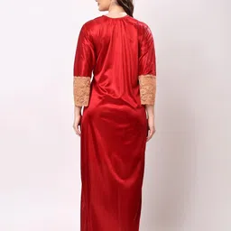 NIGHT KEYS Maroon Satin Maxi Solid Nightdress-image-37