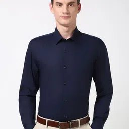 Peter England Men Slim Fit Spread Collar Solid Cotton Formal Shirt-picture-1