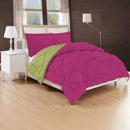 Doristyle Pink 250 GSM Checked Microfiber Double Bed Comforter-picture-1