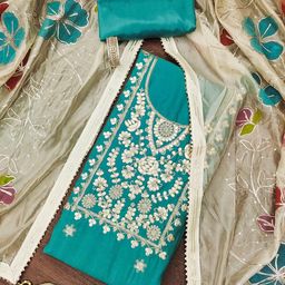 SHADOW & SAINING Floral Embroidered Sequinned Pure Silk Unstitched Dress Material-picture-10