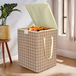 Kuber Industries 6-Pcs Brown Checked Foldable Laundry Bag 75 L-9