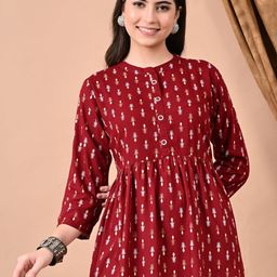 HERE&NOW Paisley Printed Pleated Anarkali Kurti-image-39
