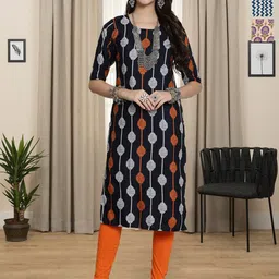 HERE&NOW Selection Of 3 Geometric Printed Round Neck Straight Kurtas-image-92